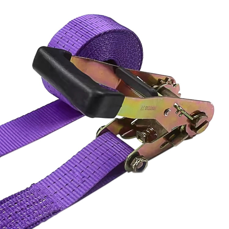 38mm 3t Purple Finger Rubber Handle Ratchet Strap with Wire Hooks