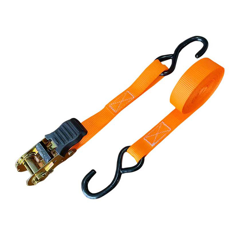 1'' X 15' Multicolor Thumb Handle Ratchet Strap With Vinyl-Coated S Hooks