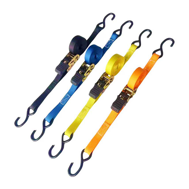 1'' X 15' Multicolor Thumb Handle Ratchet Strap With Vinyl-Coated S Hooks