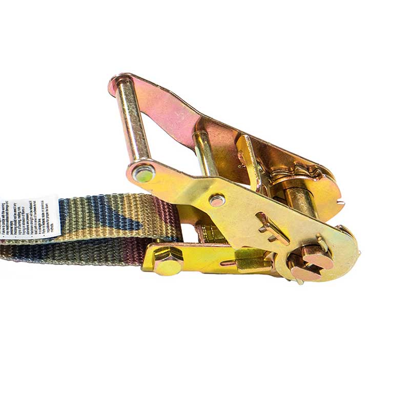 1'' X 8' Camouflage Iron Handle Ratchet Strap with Vinyl-Coated S-Hook and Keeper