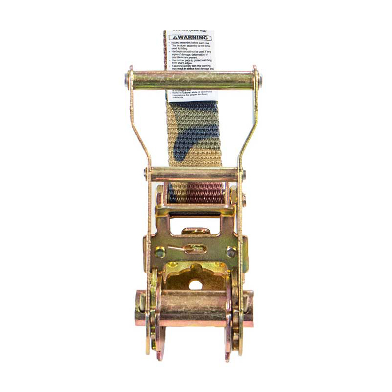 1'' X 8' Camouflage Iron Handle Ratchet Strap with Vinyl-Coated S-Hook and Keeper