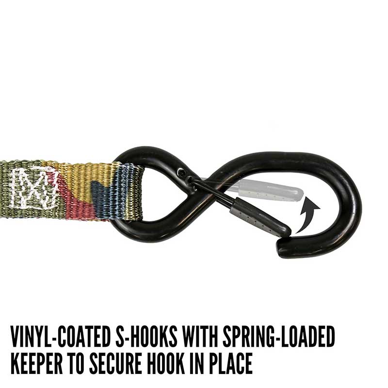 1'' X 8' Camouflage Iron Handle Ratchet Strap with Vinyl-Coated S-Hook and Keeper