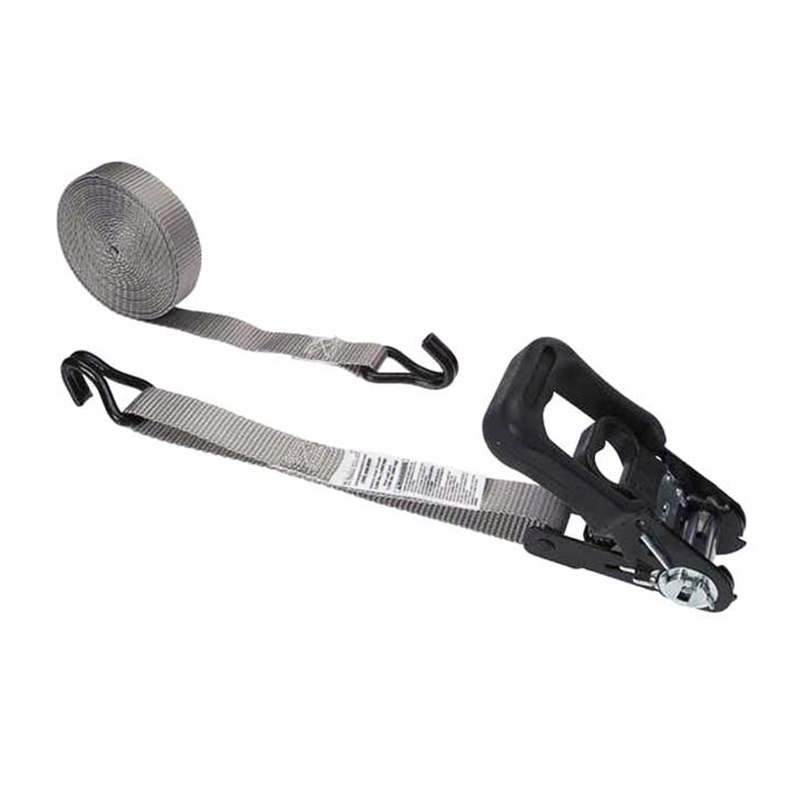 1'' X 15' Rubber Coated Handle Ratchet Strap with Vinyl Coated Wire Hooks